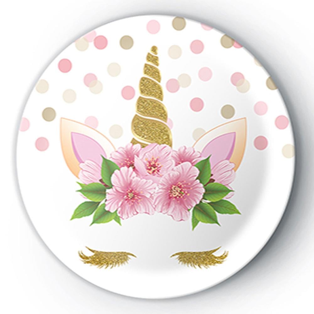 Unicorn Çiçek Temalı Karton Tabak 22 cm 8'li