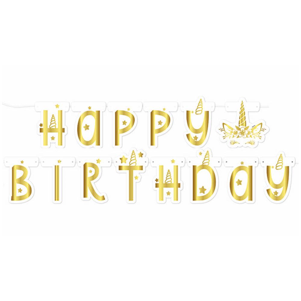 Unicorn Gold Happy Birthday Harf Afiş