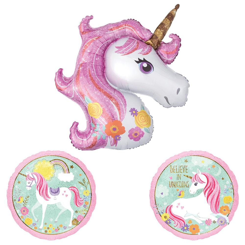 Unicorn Pembe Folyo Balon Set 3'lü