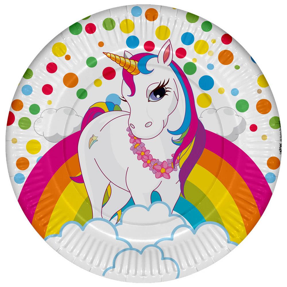 Unicorn Rainbow Karton Tabak 23 cm 8'li