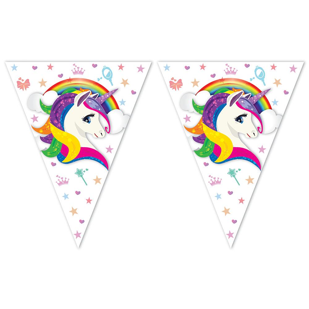 Unicorn Renkli Lisanslı Üçgen Bayrak Afiş