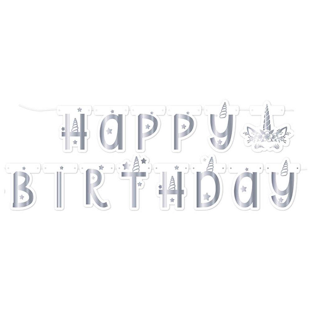 Unicorn Silver Happy Birthday Harf Afiş
