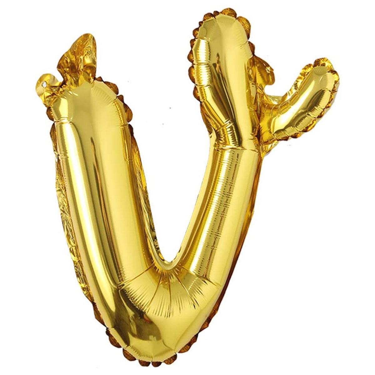 V Harf Altın El Yazısı Folyo Balon 45 cm