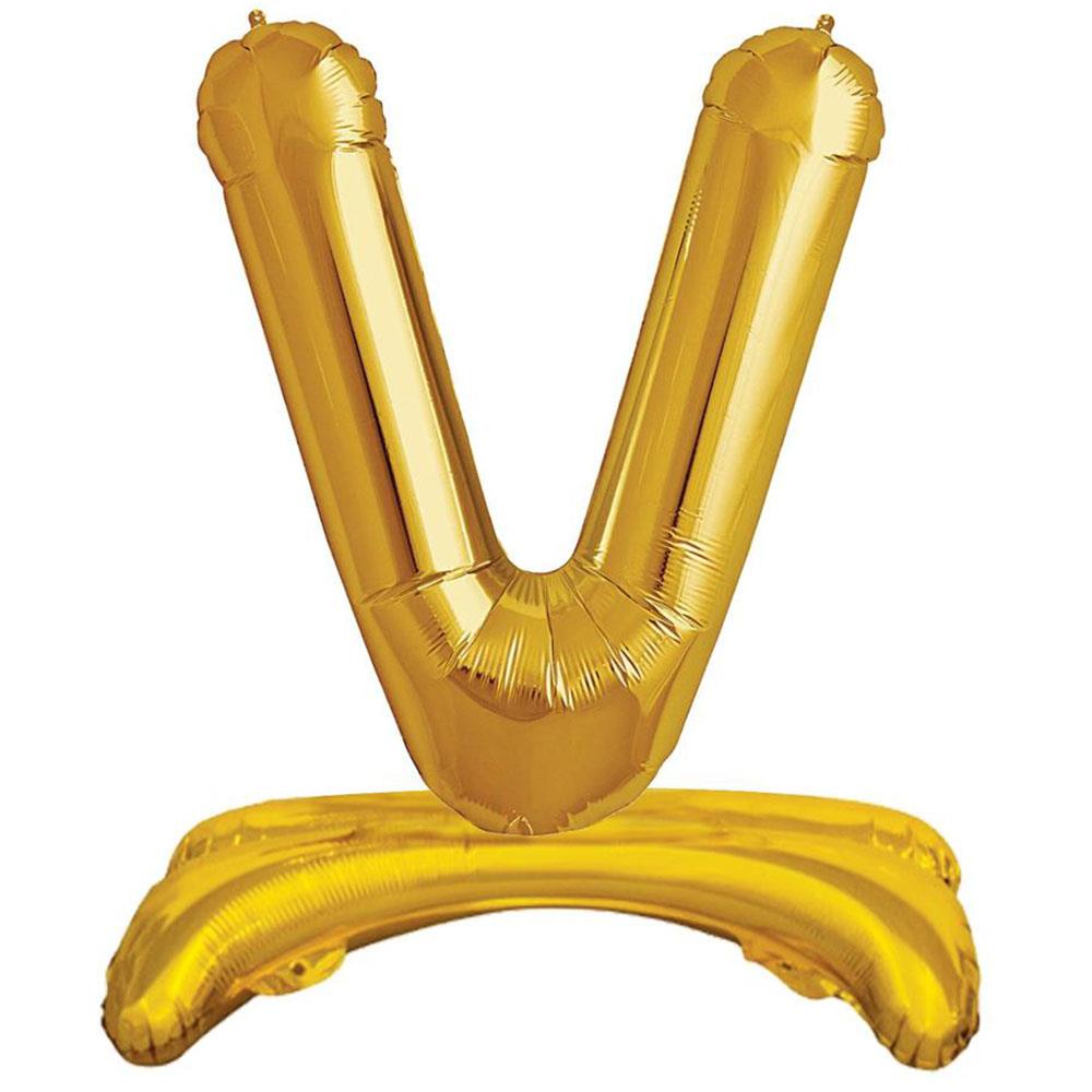 V Harf Ayakta Durabilen Altın Folyo Balon 80 cm