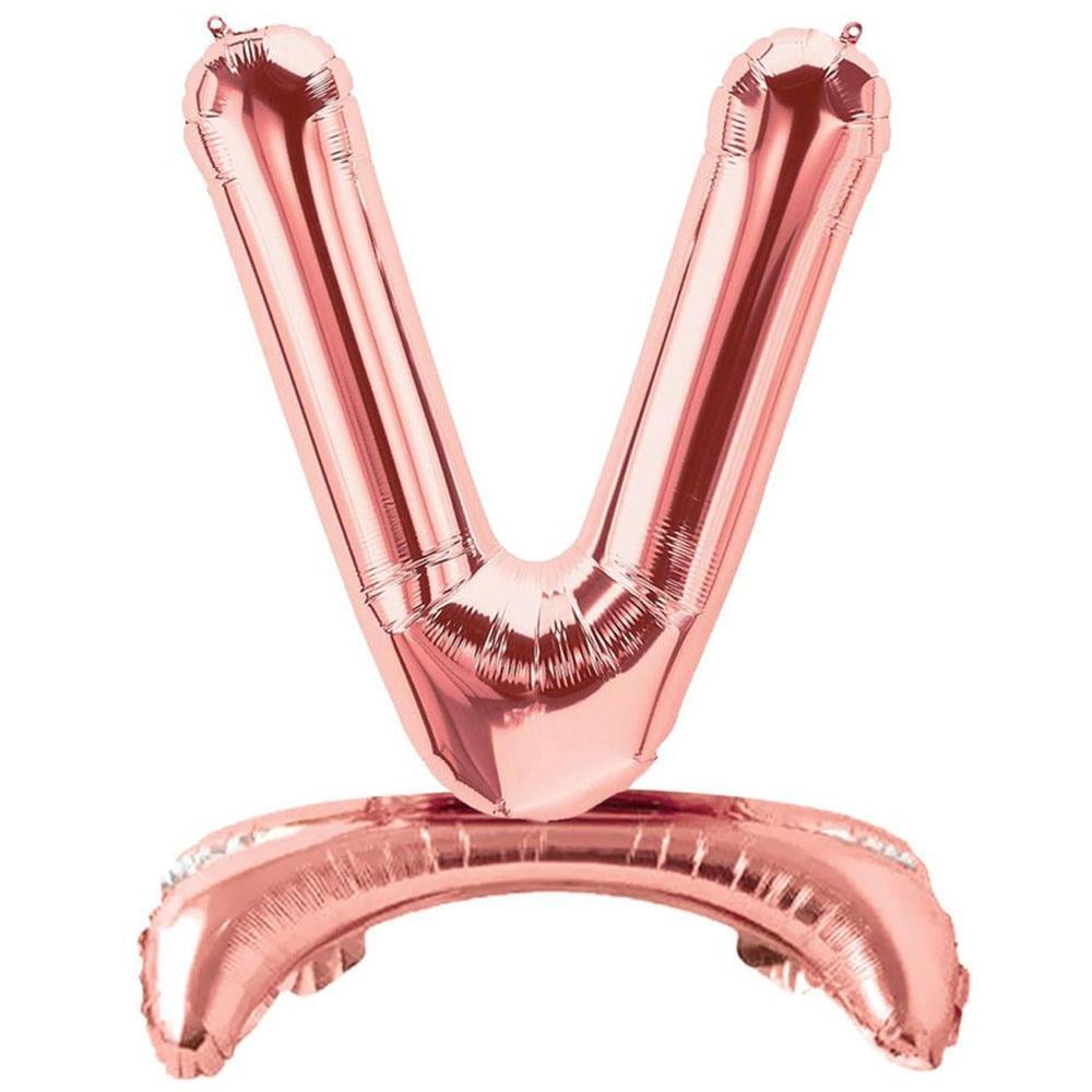 V Harf Ayakta Durabilen Rose Gold Folyo Balon 80 cm