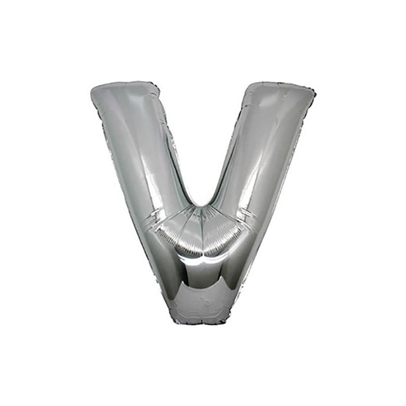 V Harf Gümüş Folyo Balon 40 cm