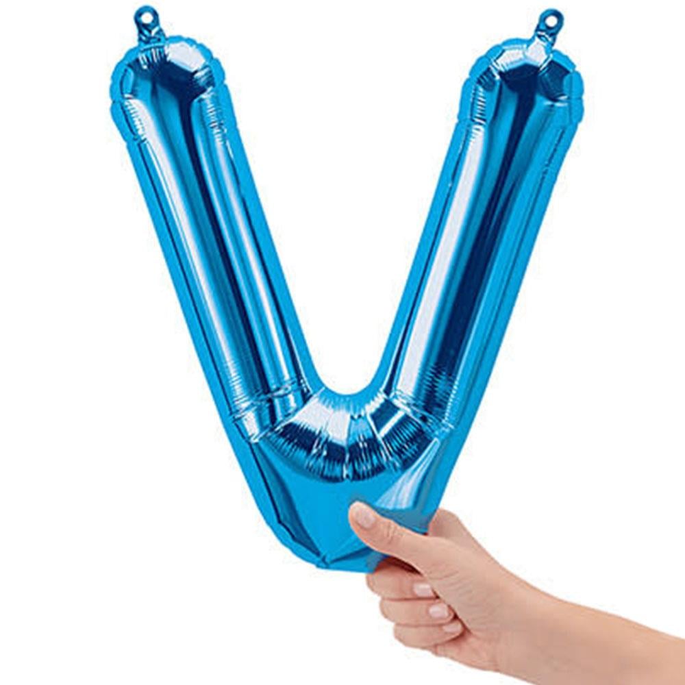 V Harf Mavi Folyo Balon 40 cm