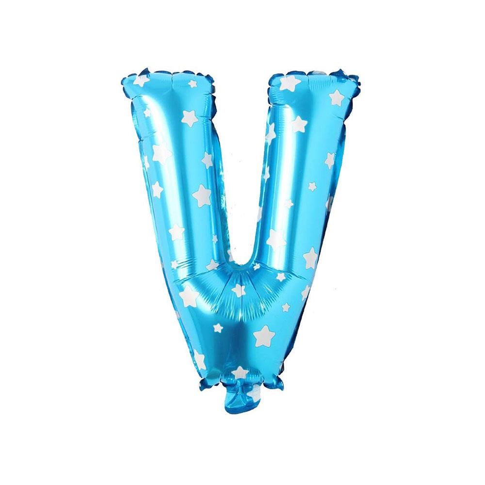 V Harf Mavi Yıldız Folyo Balon 40 cm