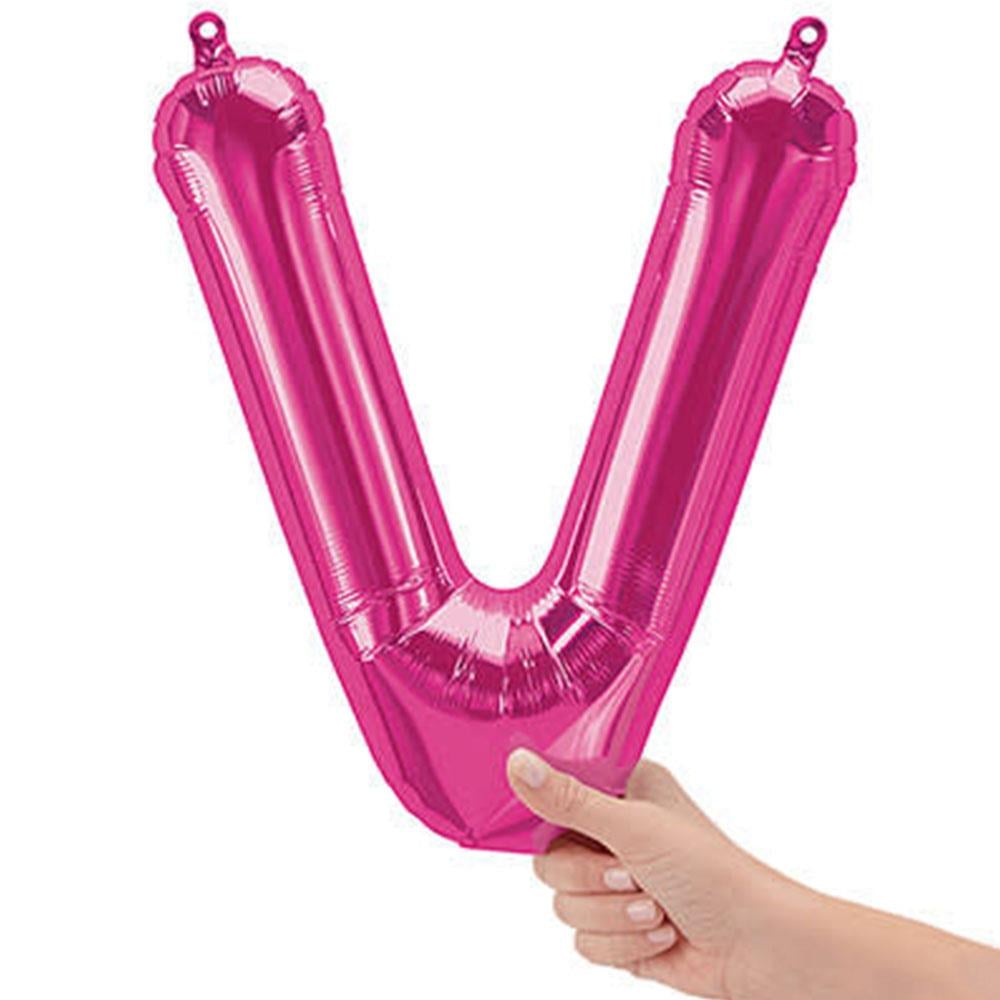V Harf Pembe Folyo Balon 40 cm