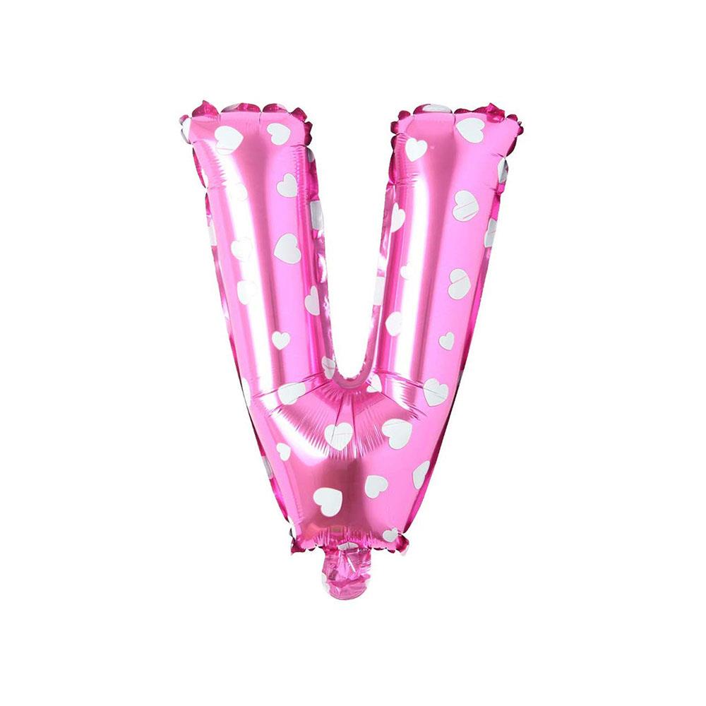 V Harf Pembe Kalp Folyo Balon 40 cm