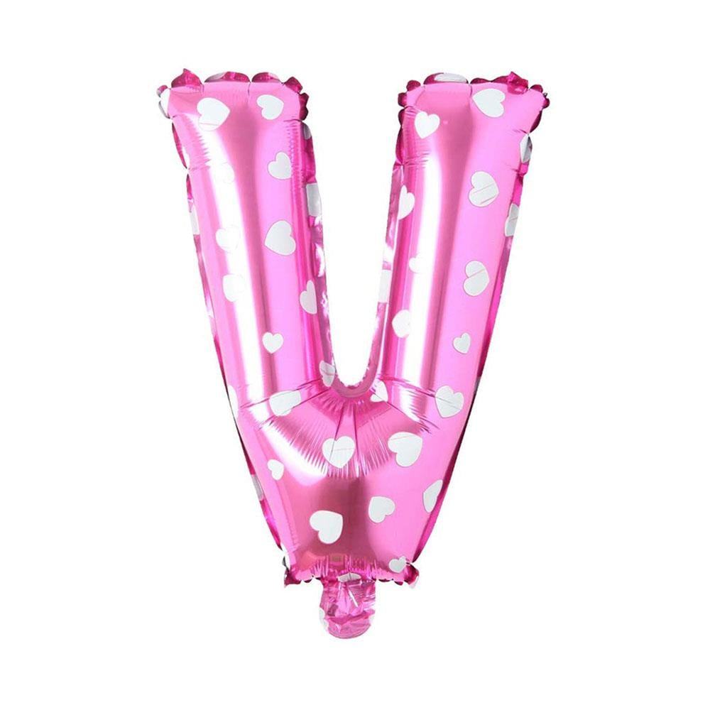 V Harf Pembe Kalp Folyo Balon 70 cm