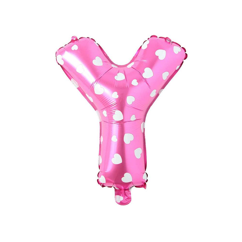 Y Harf Pembe Kalp Folyo Balon 40 cm
