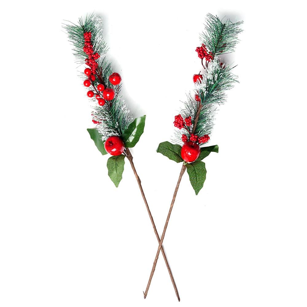 Yılbaşı Çiçeği Kırmızı Elmalı Yapay Dal 60 cm 2'li