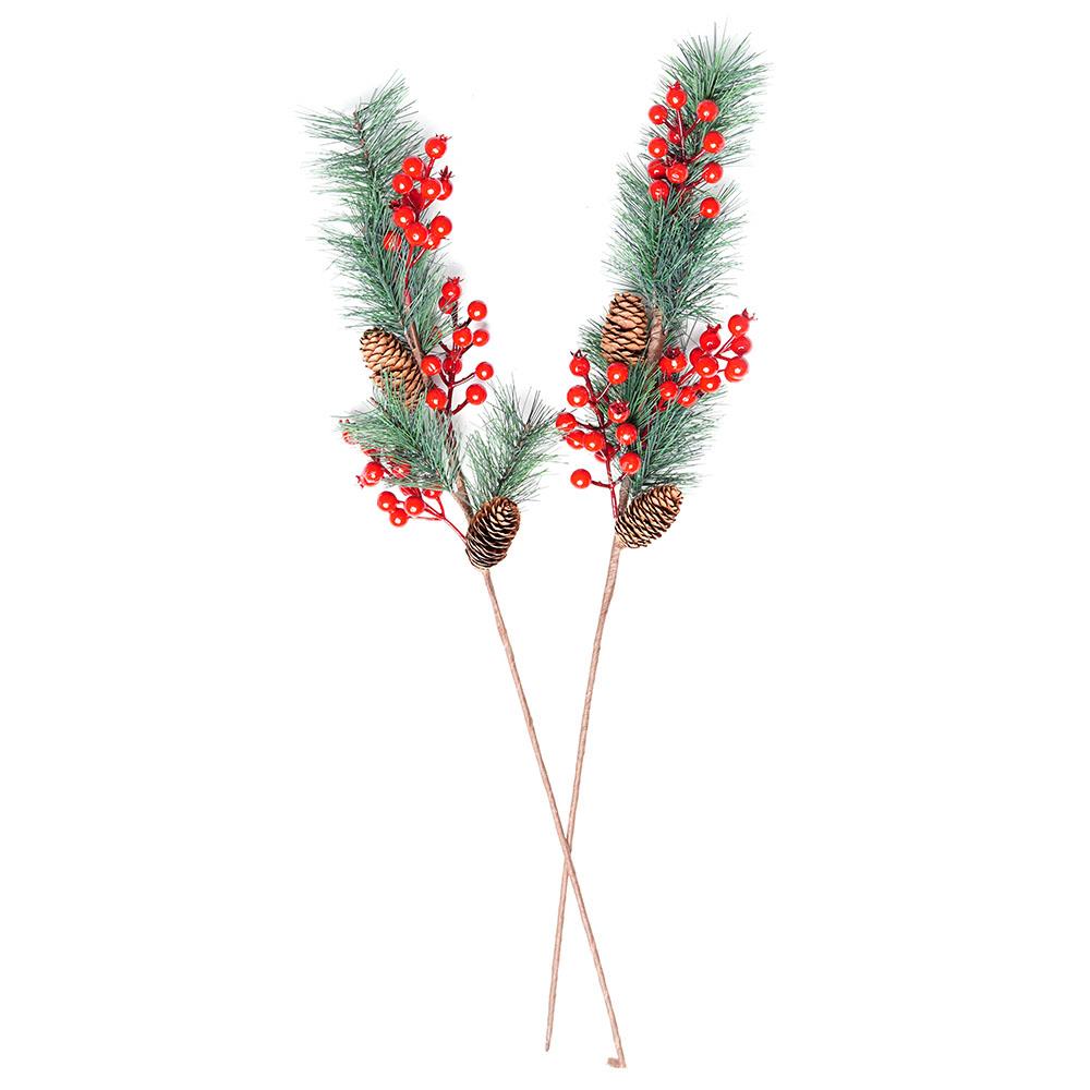 Yılbaşı Çiçeği Kırmızı Kozalaklı Yapay Dal 70 cm 2'li