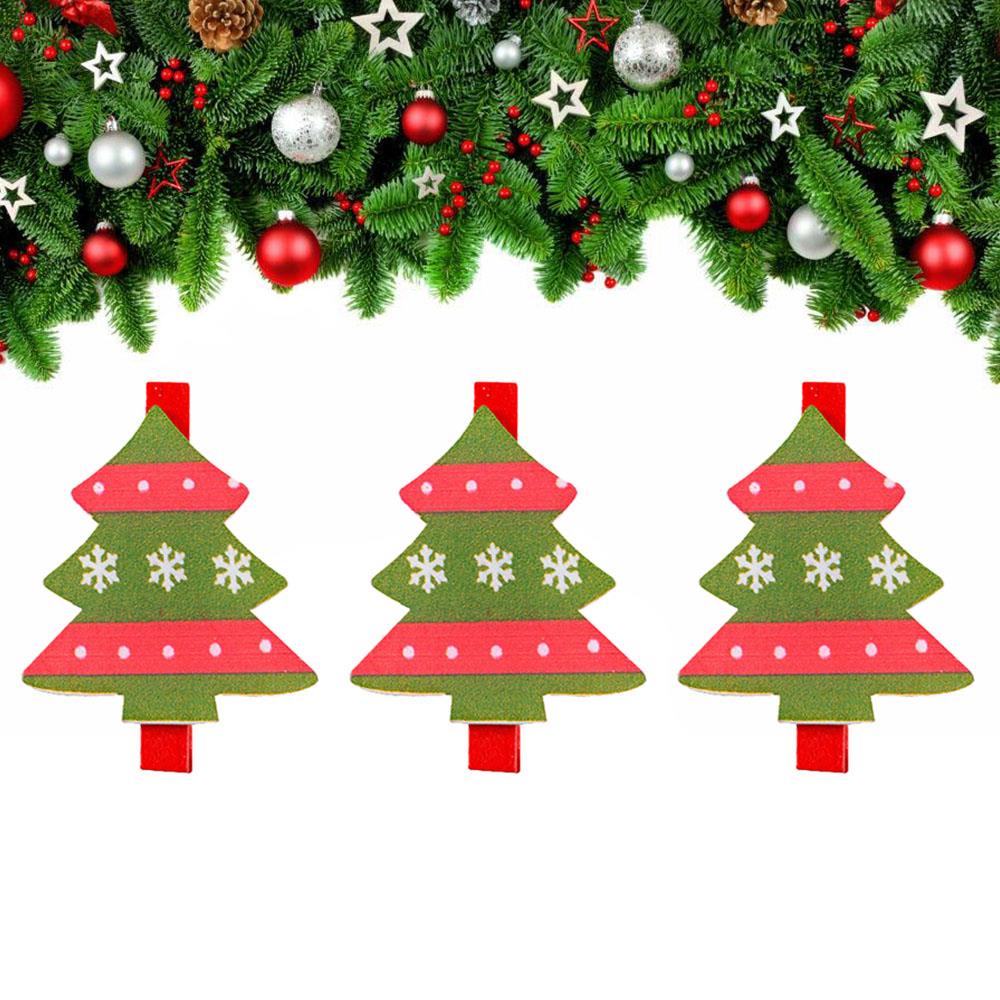 Yılbaşı Kırmızı Motifli Çam Ağacı Dekoratif Mandal 6'lı