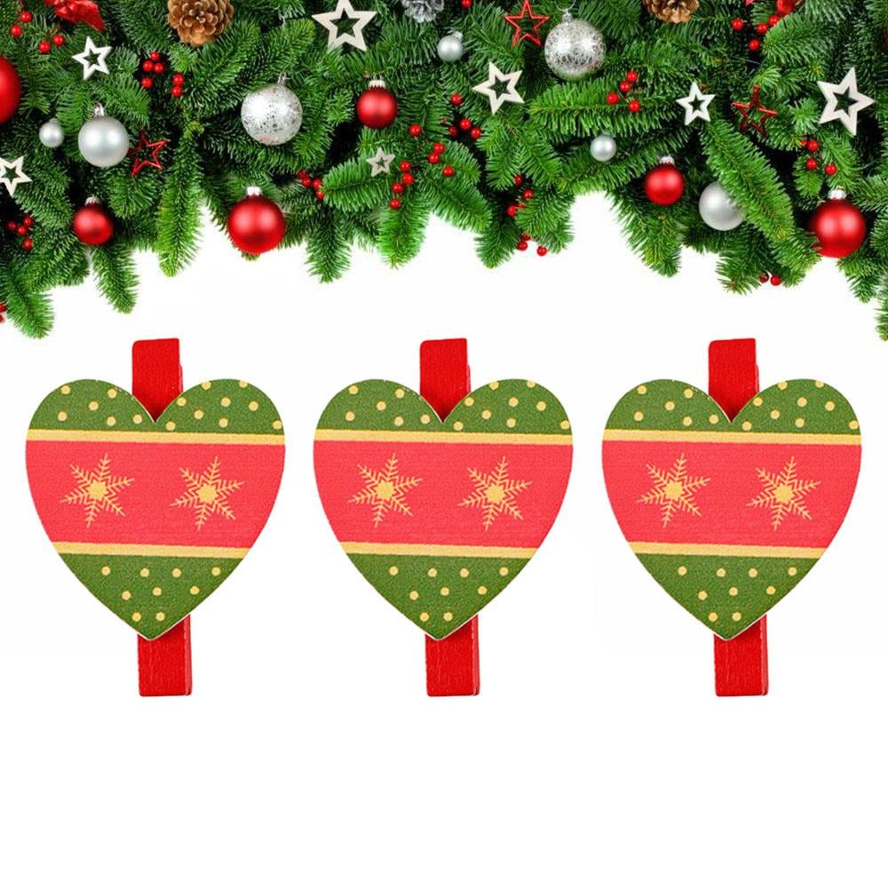 Yılbaşı Kırmızı Motifli Kalp Dekoratif Mandal 6'lı