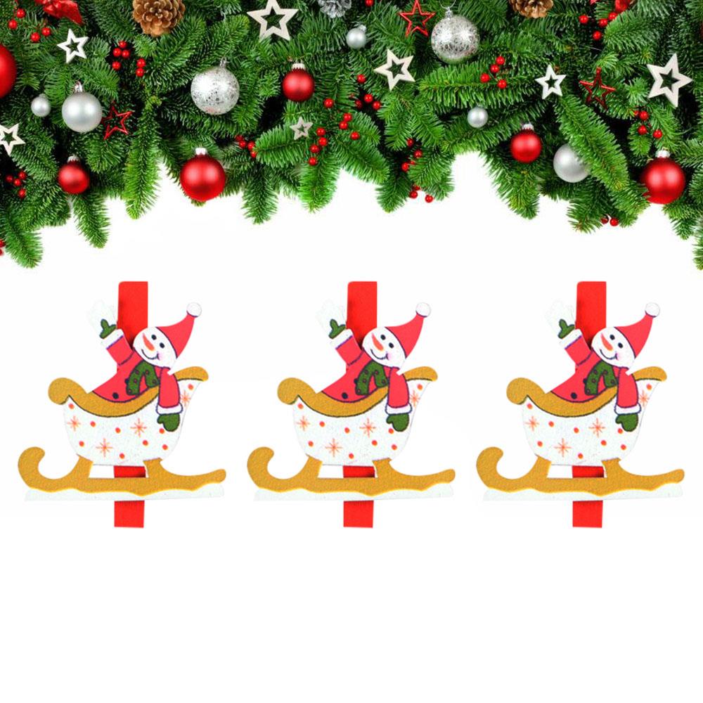 Yılbaşı Kızak Motifli Kardan Adam Dekoratif Mandal 6'lı