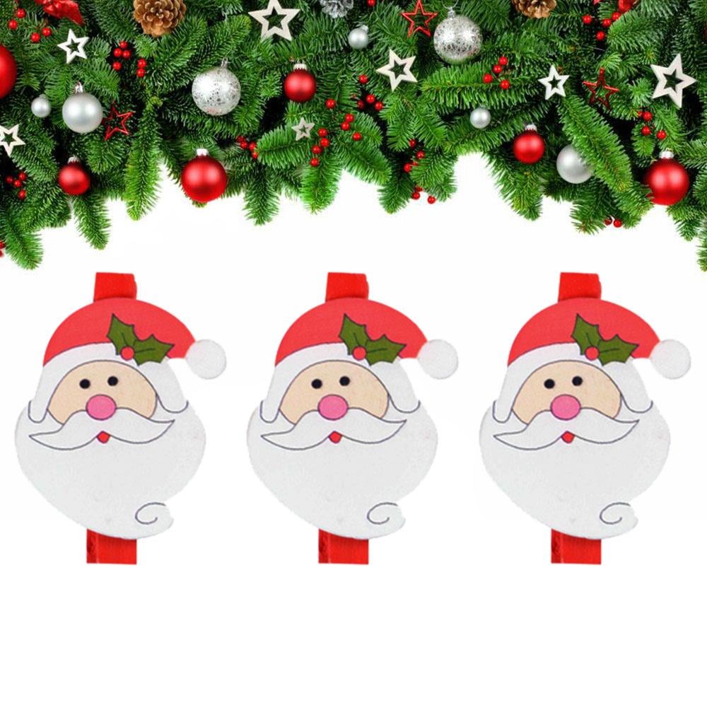 Yılbaşı Noel Baba Desenli Dekoratif Mandal 6'lı