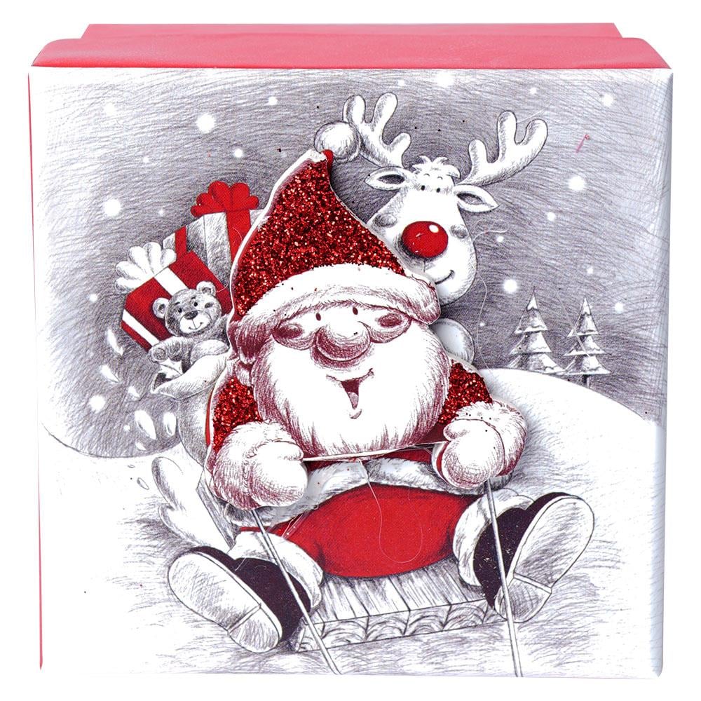Yılbaşı Noel Baba ve Geyik Motifli Hediye Kutusu 19x9 cm