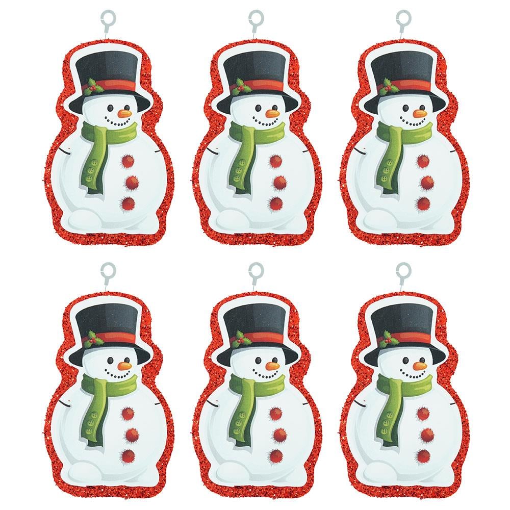 Yılbaşı Simli Kardan Adam Strafor Süs Kırmızı 6'lı