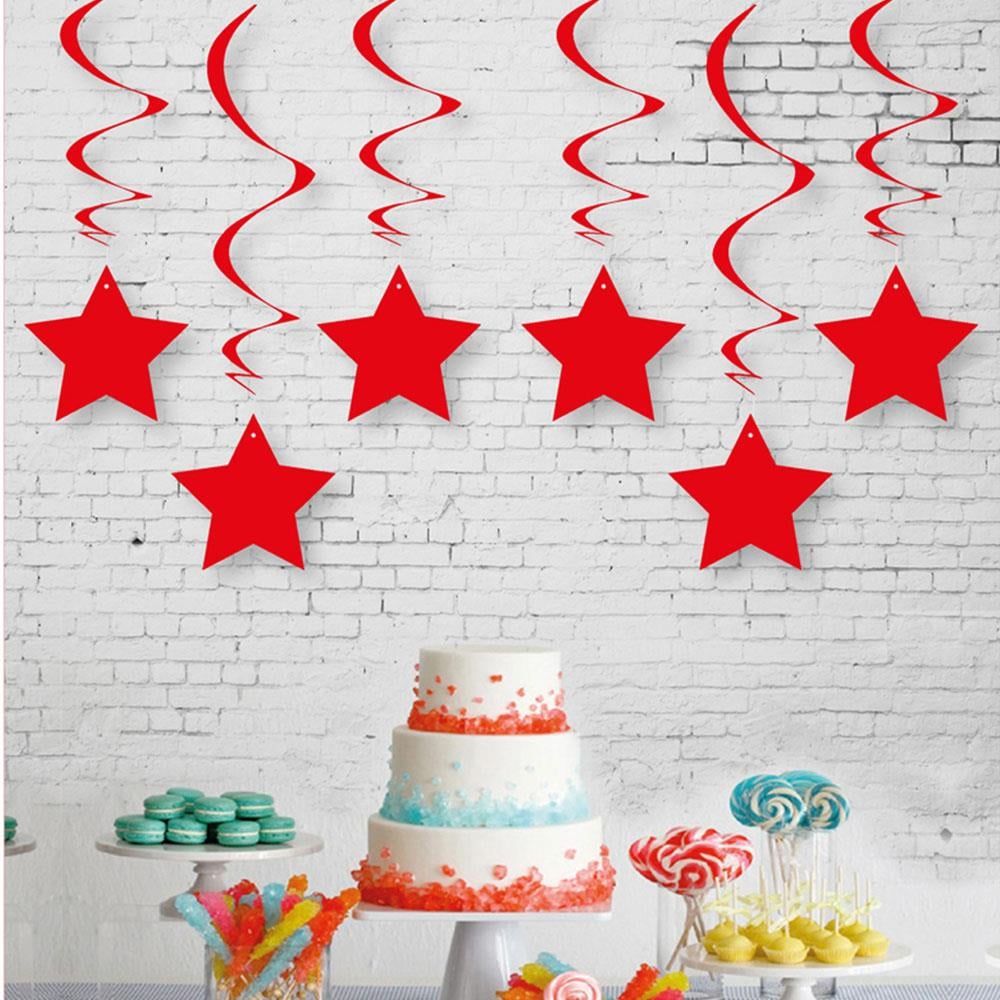 Yıldız Metalik Kırmızı Sarkıt Süs 6'lı