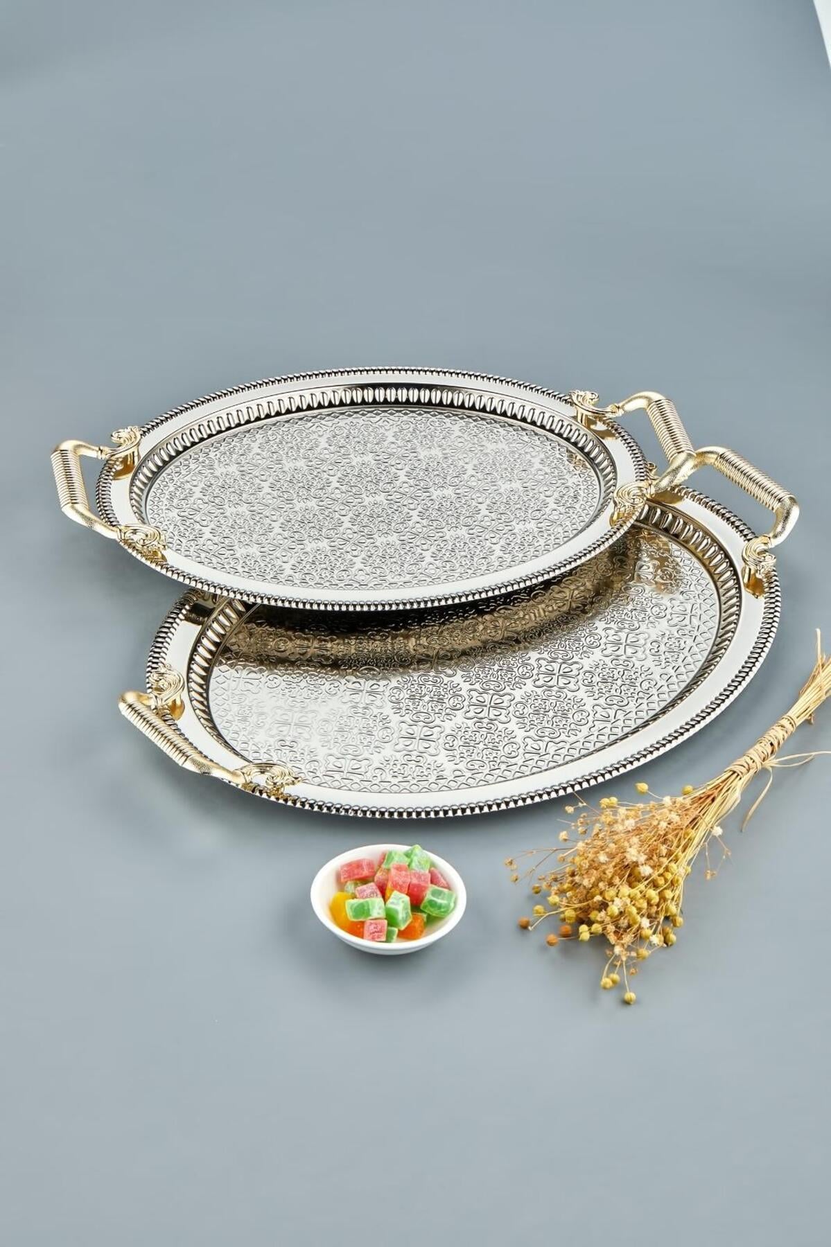 Cooker Oval 2li Gold Çelik Tepsi Seti