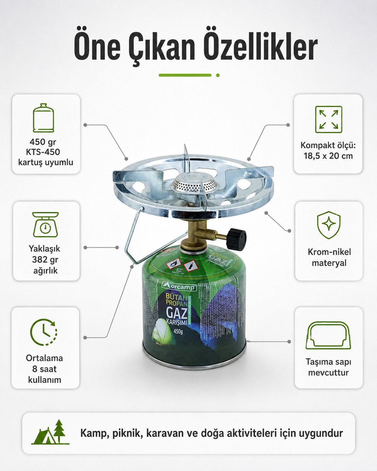 Orcamp Siboplu Kamp Ocağı+450 Gr Tüp K-500/450