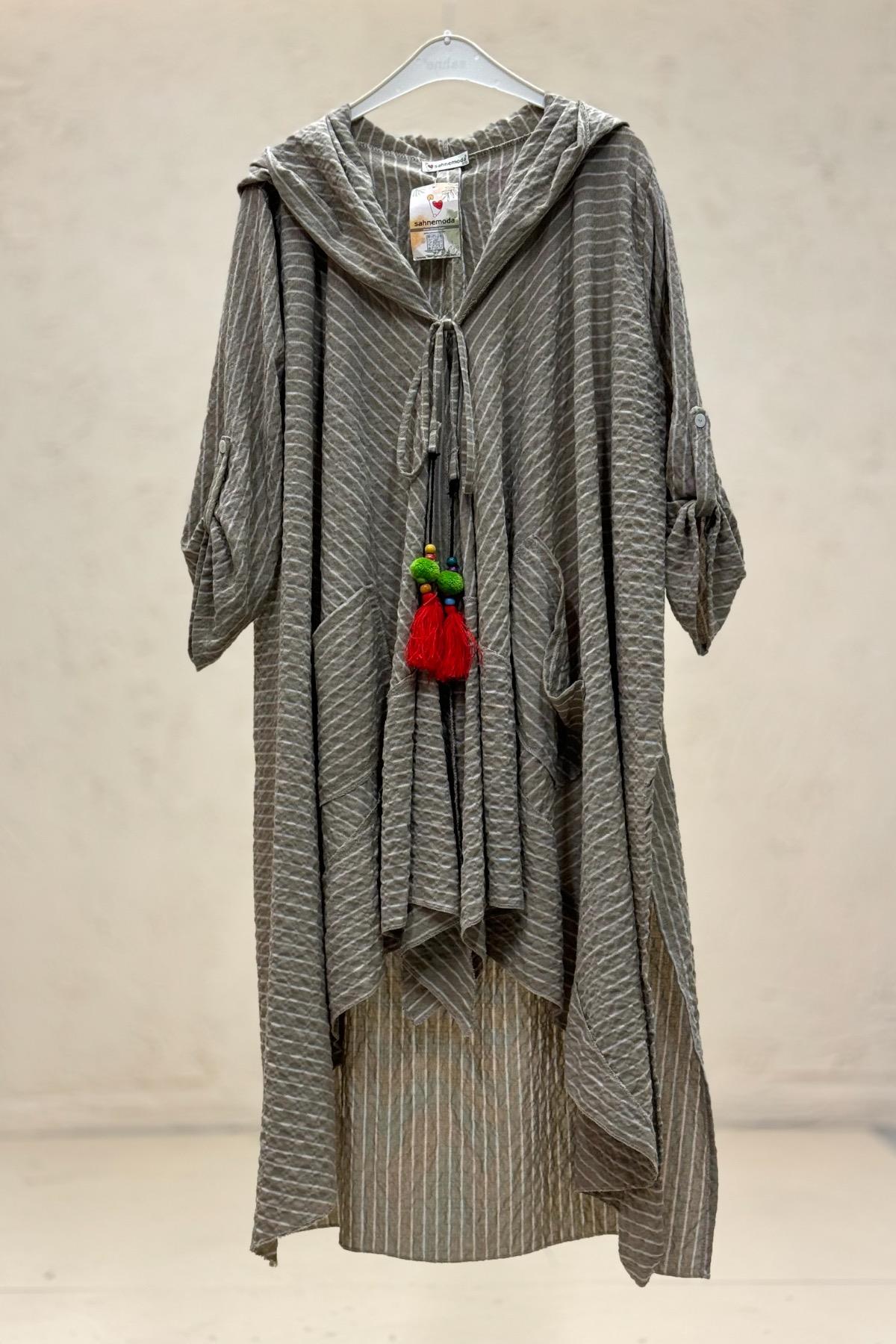Long Linen Jacket with Striped Witch Cachet