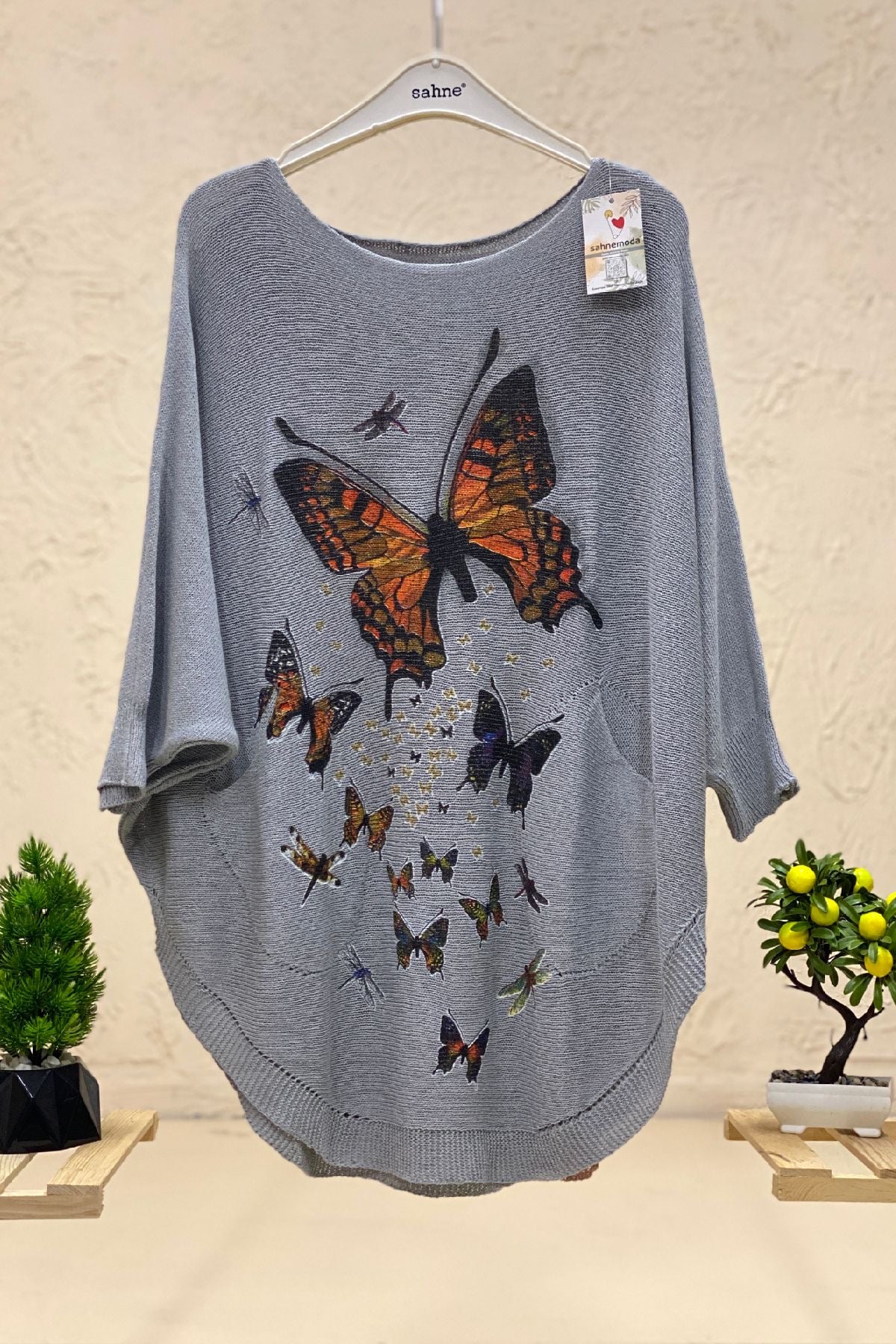 Butterfly Print Yrasa Mercerized Pocket Blouse