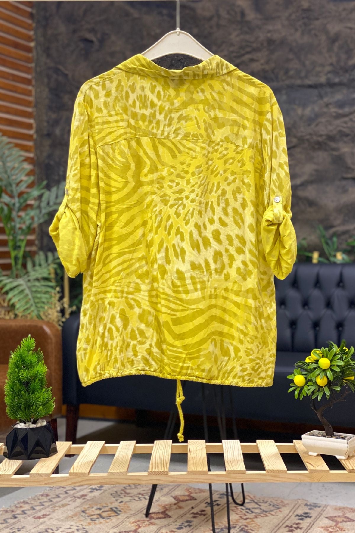 Leopard Print Sequin Detailed Voile Shirt