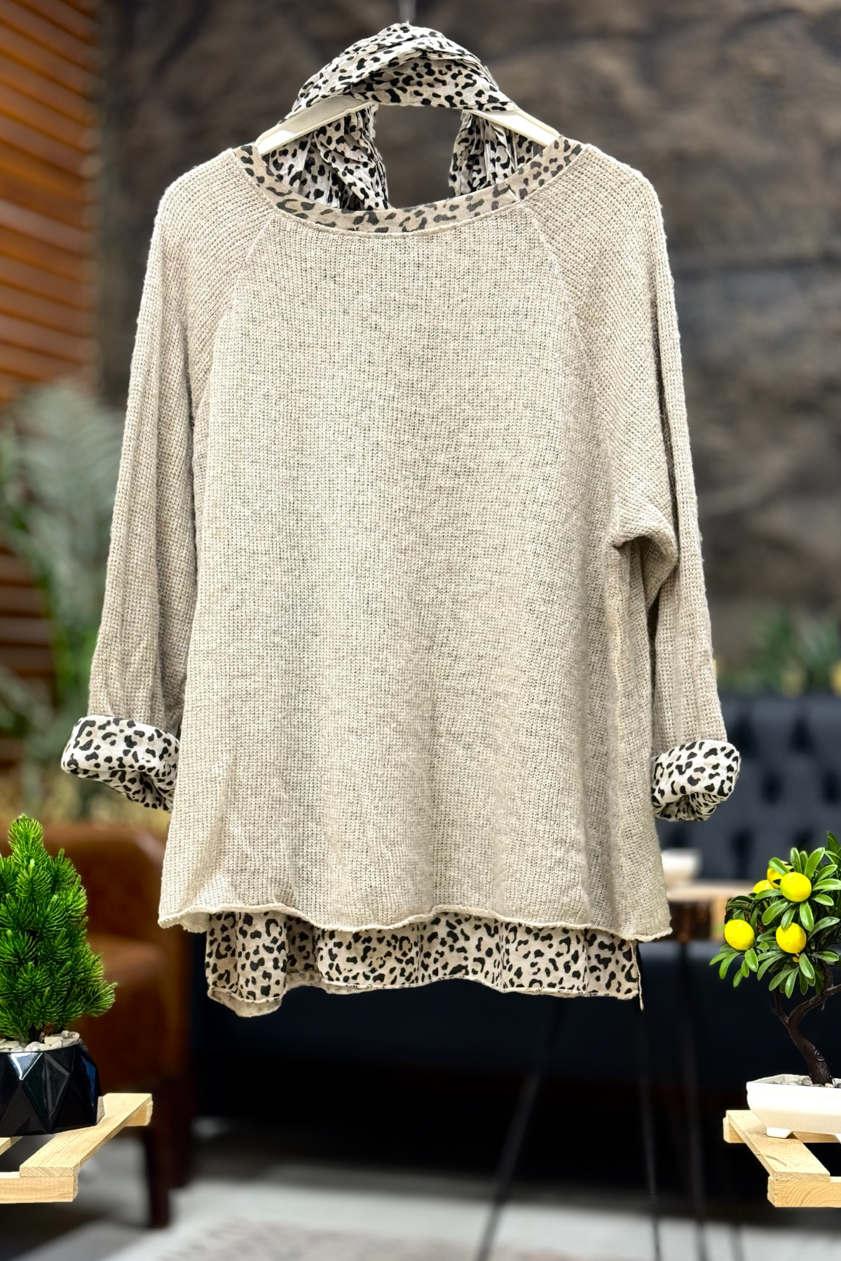 Leoparlı Şallı  İkili Tiftik İthal Bluz