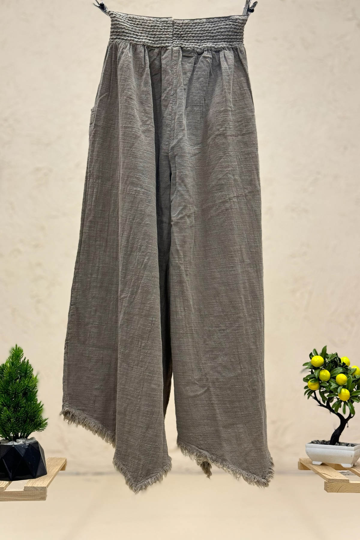 Paça Tüy Nakışlı Bol Paça Keten Pantolon