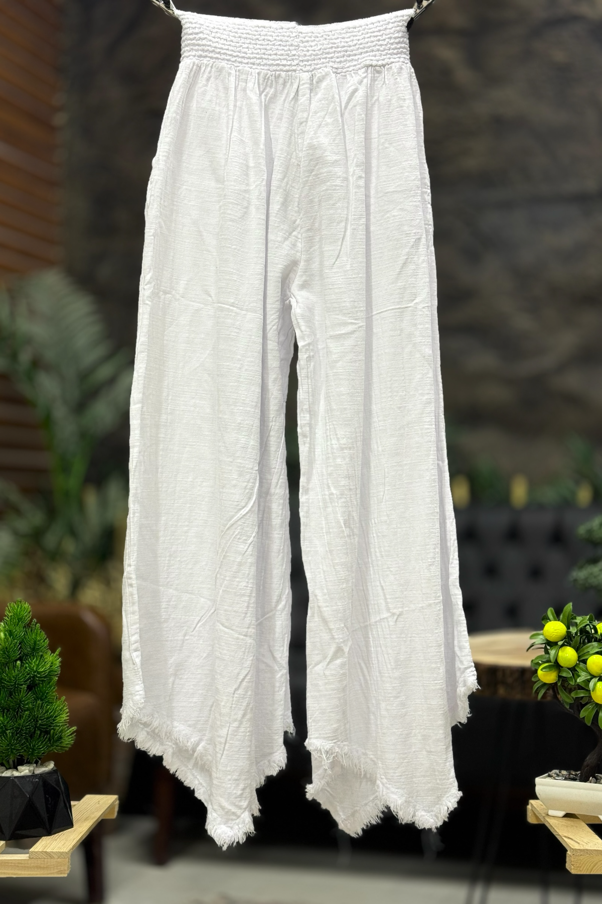 Paça Tüy Nakışlı Bol Paça Keten Pantolon