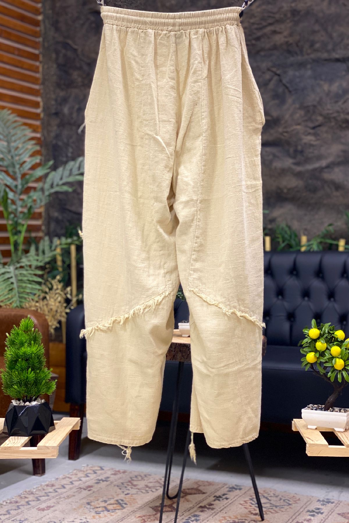 Püsküllü Keten Şalvar Pantolon