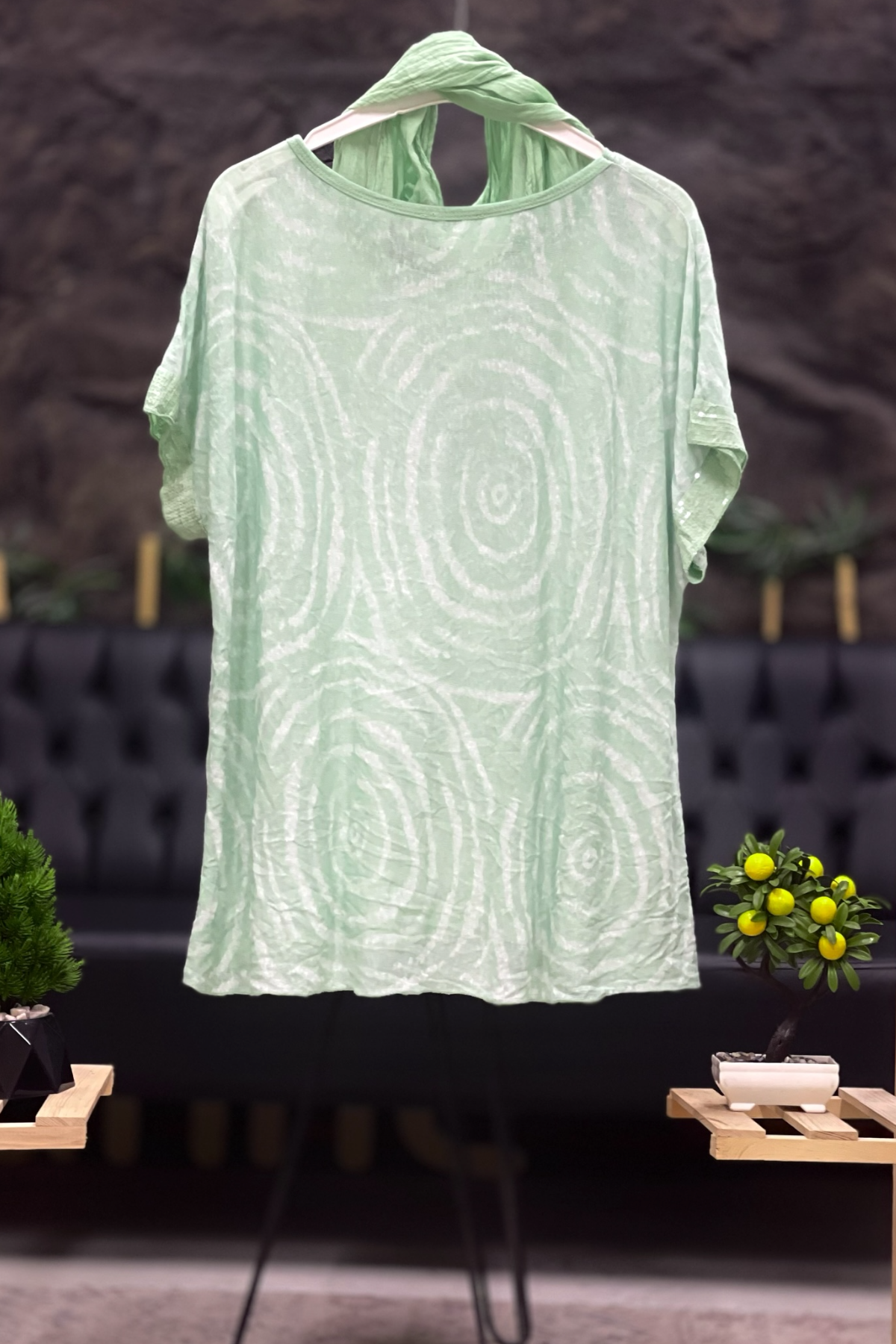 Spiral Desen Şallı İthal Bluz