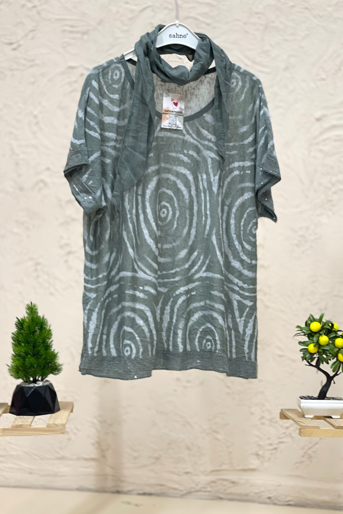 Spiral Desen Şallı İthal Bluz