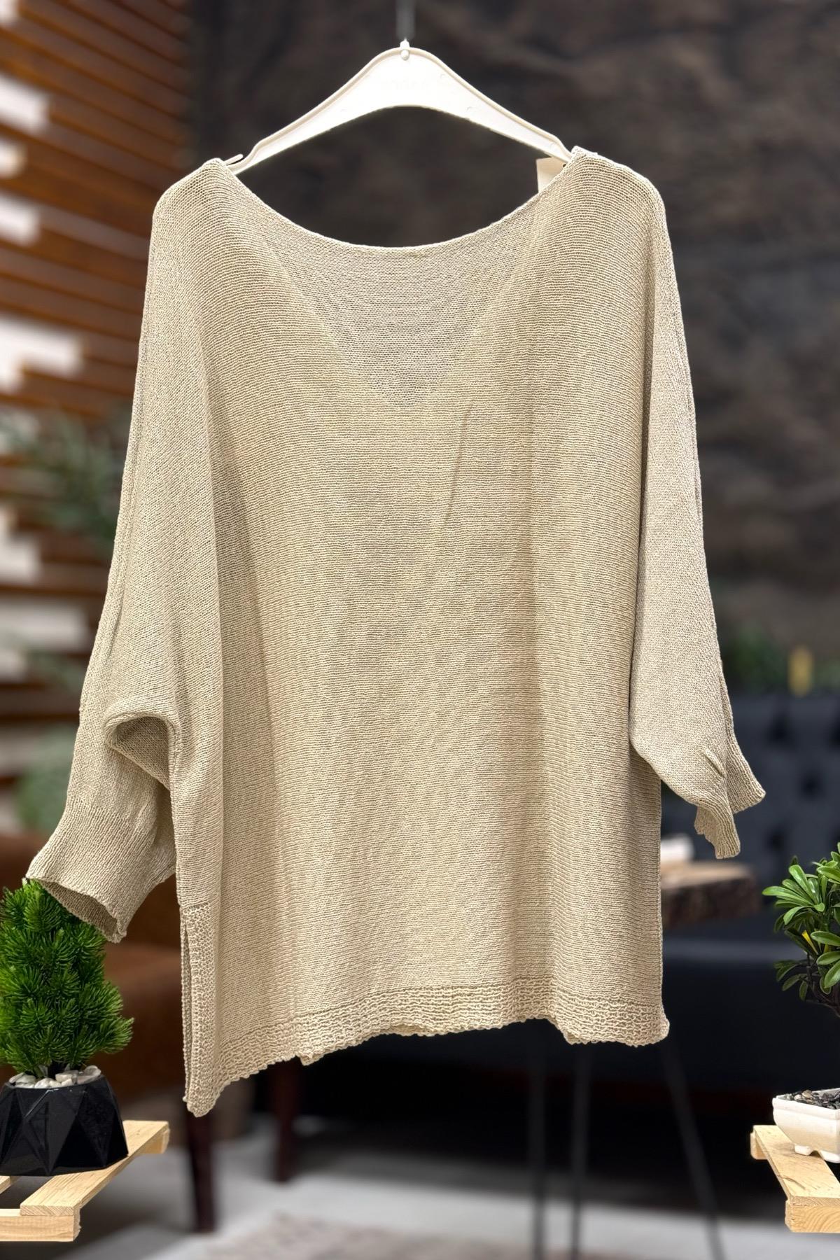 Tek Cepli V Yaka Yarasa Merserize Bluz