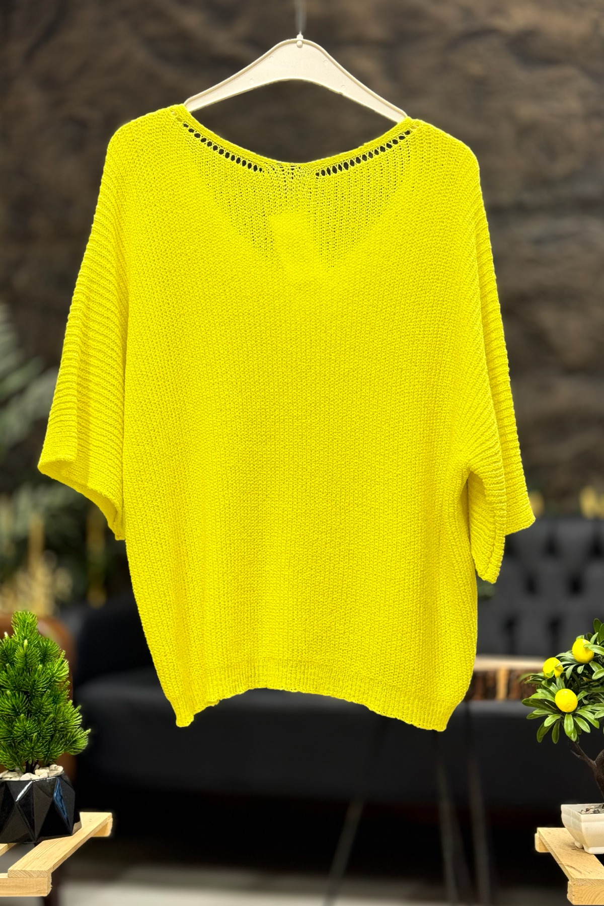 V Yaka Selanik Örgü Merserize Salaş Oversize Bluz