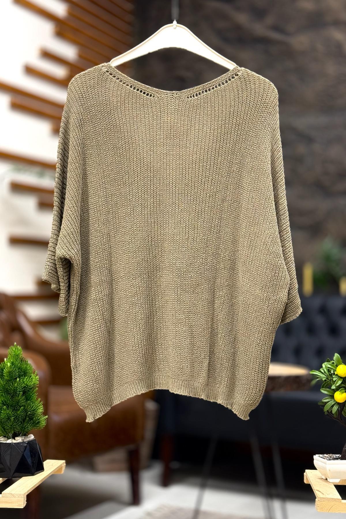 V Yaka Selanik Örgü Merserize Salaş Oversize Bluz