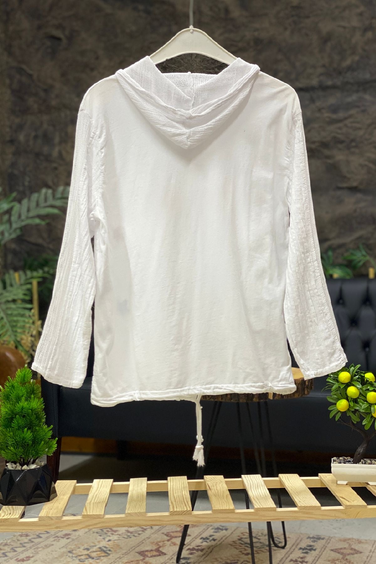 Starry Long Sleeve Hooded Linen Shirt