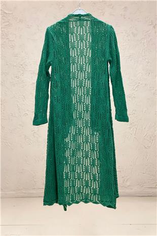Openwork Asymmetrical Mercerized Long Cardigan