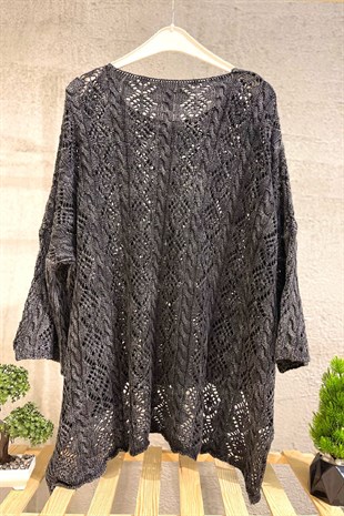 Openwork Square Neck Pocket Asymmetrical Sweater