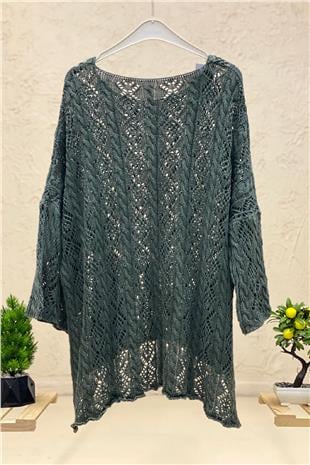 Openwork Square Neck Pocket Asymmetrical Sweater