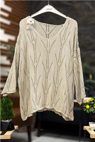 Ajurlu V Yaka Yarasa Merserize Bluz