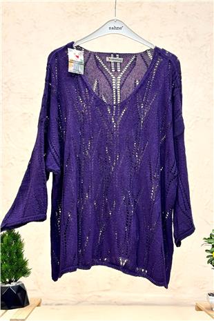 Ajurlu V Yaka Yarasa Merserize Bluz