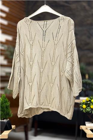 Ajurlu V Yaka Yarasa Merserize Bluz