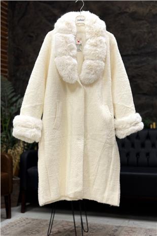 Angora Kolları Kürk Şal Yaka Kaban