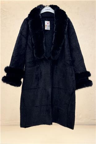 Angora Kolları Kürk Şal Yaka Kaban