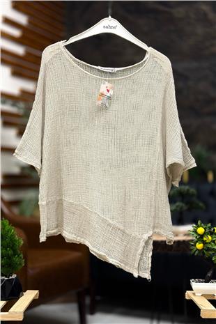 Asimetrik Kısa Kol File Detay Bluz