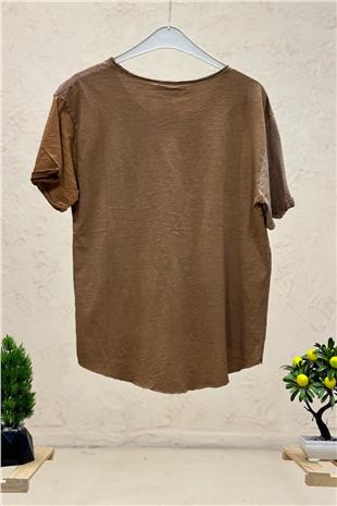 Baskılı Zımba Taş Detaylı Parçalı Kısa Kol Penye Tshirt